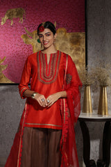 SHABNAM SHORT KURTA WITH ORGANZA FLRED PALLAZOS