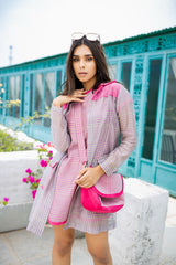 Bubblegum pink dress with a yoke jacket