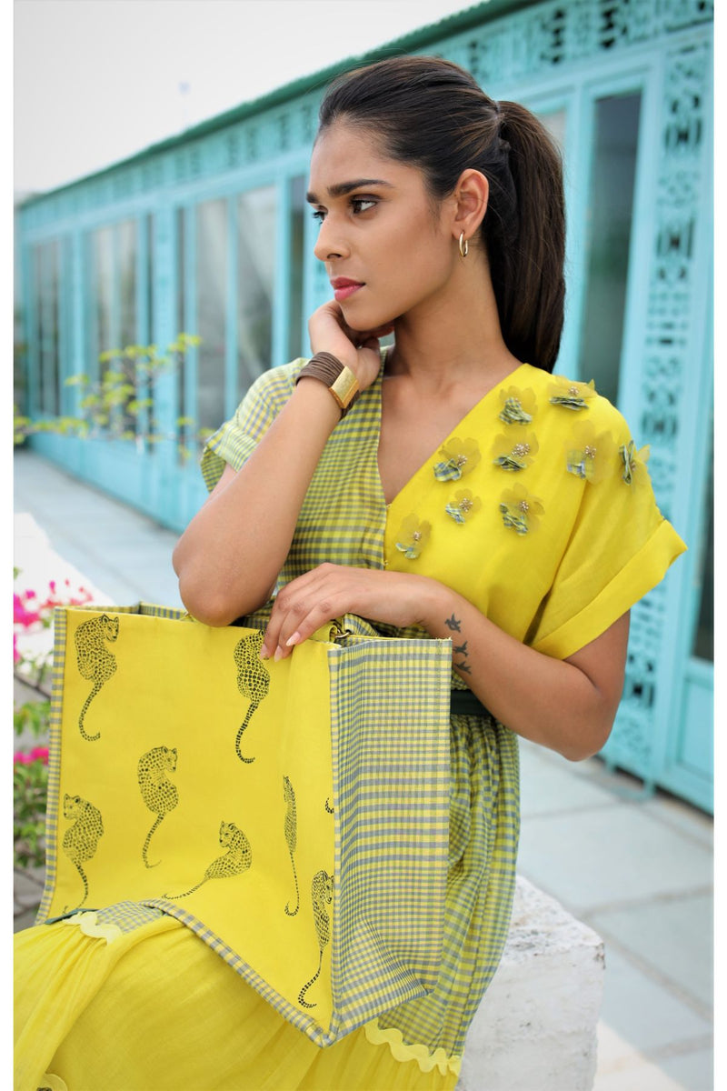 Apple green with lime yellow tiered dress combined with solid lime yel Neeta Bhargava Apple green with lime yellow tiered dress combined with solid lime yel Neeta Bhargava