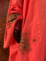 A line kurta and straight pants with hand painted odhani