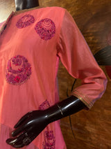 Hand embroidered asymmetrical flared kurta with skirt