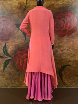Hand embroidered high low kurta with skirt