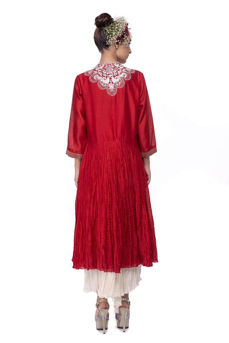 Travelling flowers Darya asymmetrical Kurta and a crushed skirt with attached farsi pant - Travelling Flowers - Neeta Bhargava