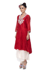 Travelling flowers Darya asymmetrical Kurta and a crushed skirt with attached farsi pant - Travelling Flowers - Neeta Bhargava
