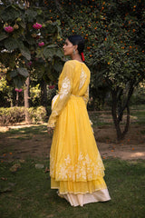 Utsav silk chanderi layered kurta and self embroidered textured skirt