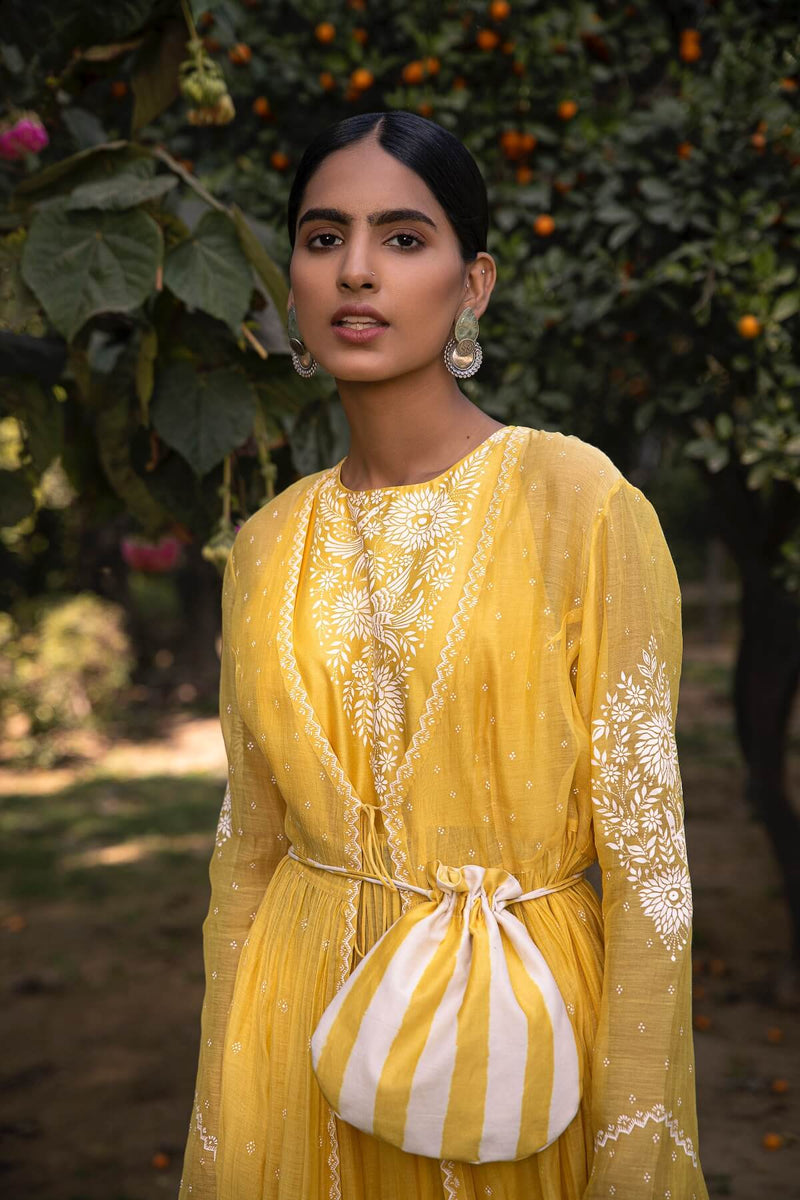 Utsav silk chanderi layered kurta and self embroidered textured skirt