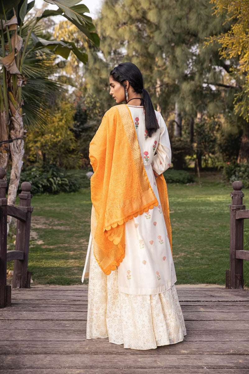 Utsav Cotton silk and banarasi woven kurta, silk chanderi palazzo and self embroidered textured odhani