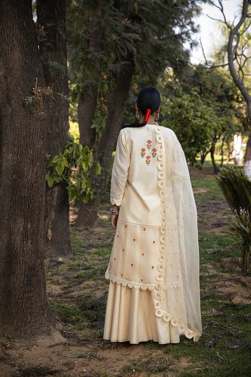 Utsav silk chanderi kurta, skirt and odhani set