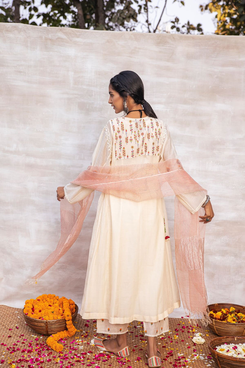 Utsav silk chanderi kurta, straight pants and printed odhani set