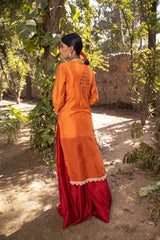 Utsav silk chanderi jacket and self embroidered textured flared palazzo set