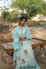 Vintage Garden hand embroidered kurti and crushed skirt set - Vintage Garden - Neeta Bhargava