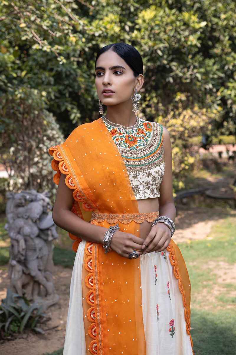 Utsav Silk Dull orange belt with thread hand embroidery