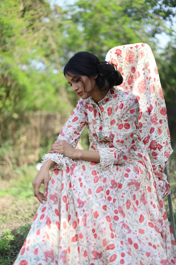 Vintage Garden Botanical blossomy printed dress and churidar set - Vintage Garden - Neeta Bhargava