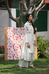 Vintage garden cape with chavron print kurta and wide leg pants - Vintage Garden - Neeta Bhargava